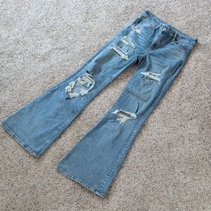 American Eagle Outfitters Light Blue Distressed Flare Jeans